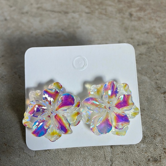 🖤5/$25 925 sterling flower earrings rainbow aurora borealis - Picture 11 of 14